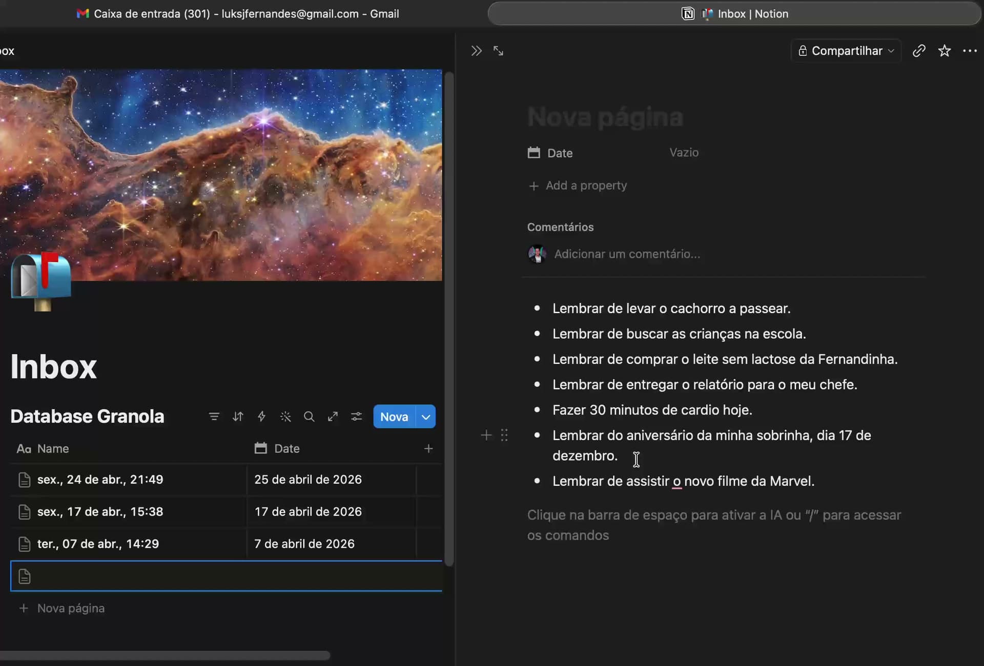 Bullet points criados pelo Dicto no Notion